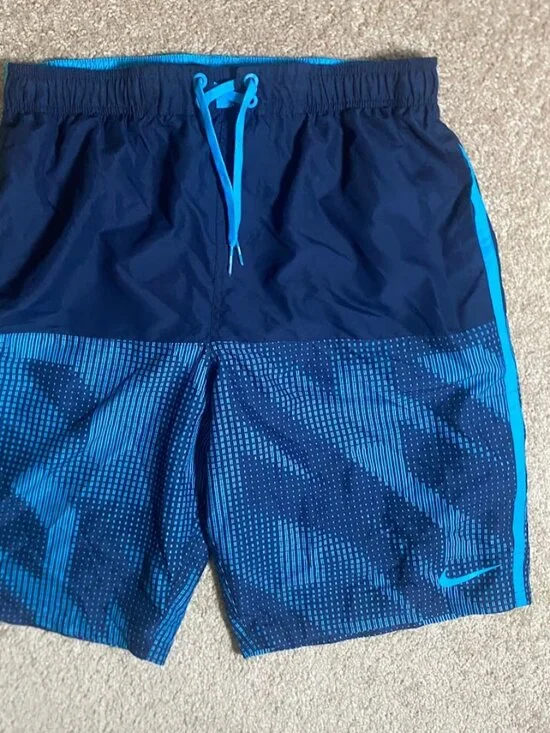 Nike Swim Trunks Men's Large Shorts Rush Blue Geometric Volley Mesh Liner Lined - Picture 2 of 10